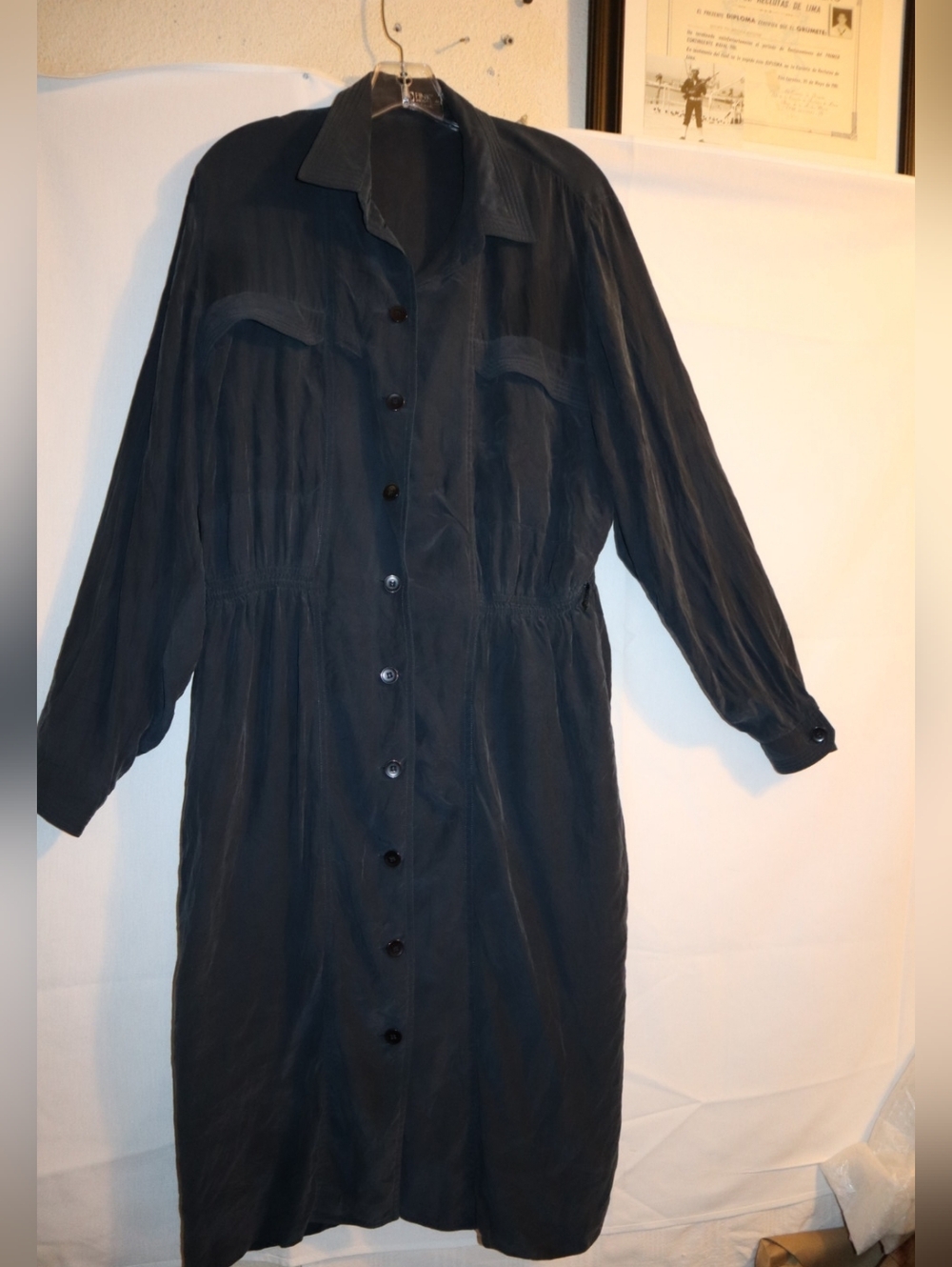 Fink Modell Grey Silk Buttoned Up Dress Midi Size 46 US 14 - Picture 2 of 10